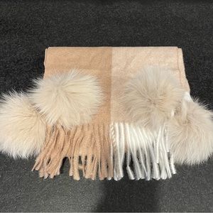 Cream & Tan Pom Pom Scarf